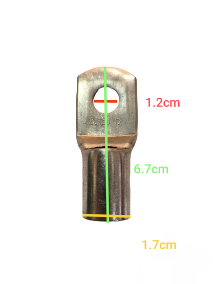 Grippes industrial crimp type terminal 150-12 with detailed dimensions on a white background