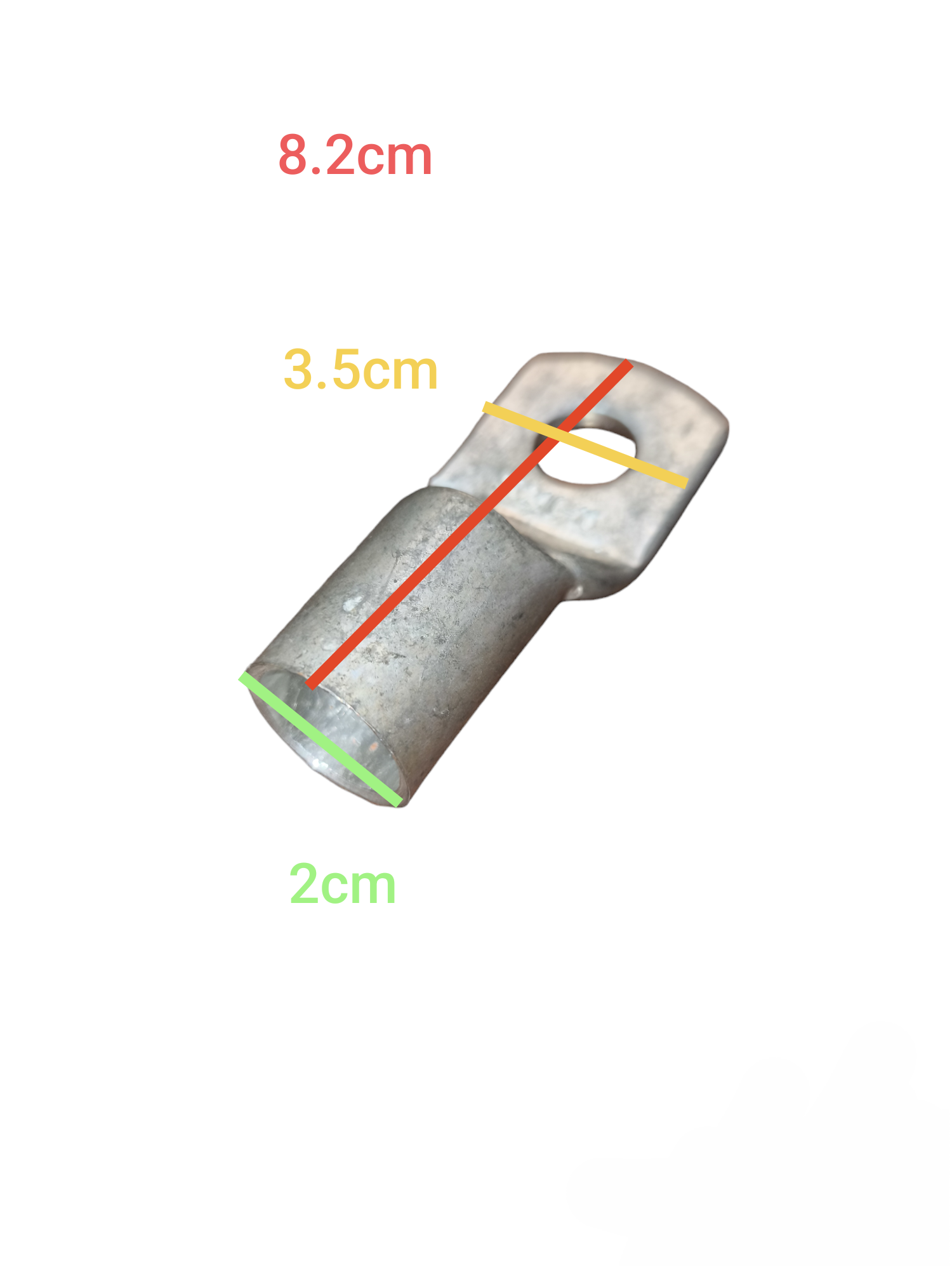 Cable lug 240-16 for industrial electrical with measurements in centimeters on a white background