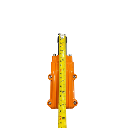Auspicious industrial hoist push button switch in orange with measuring tape showing size
