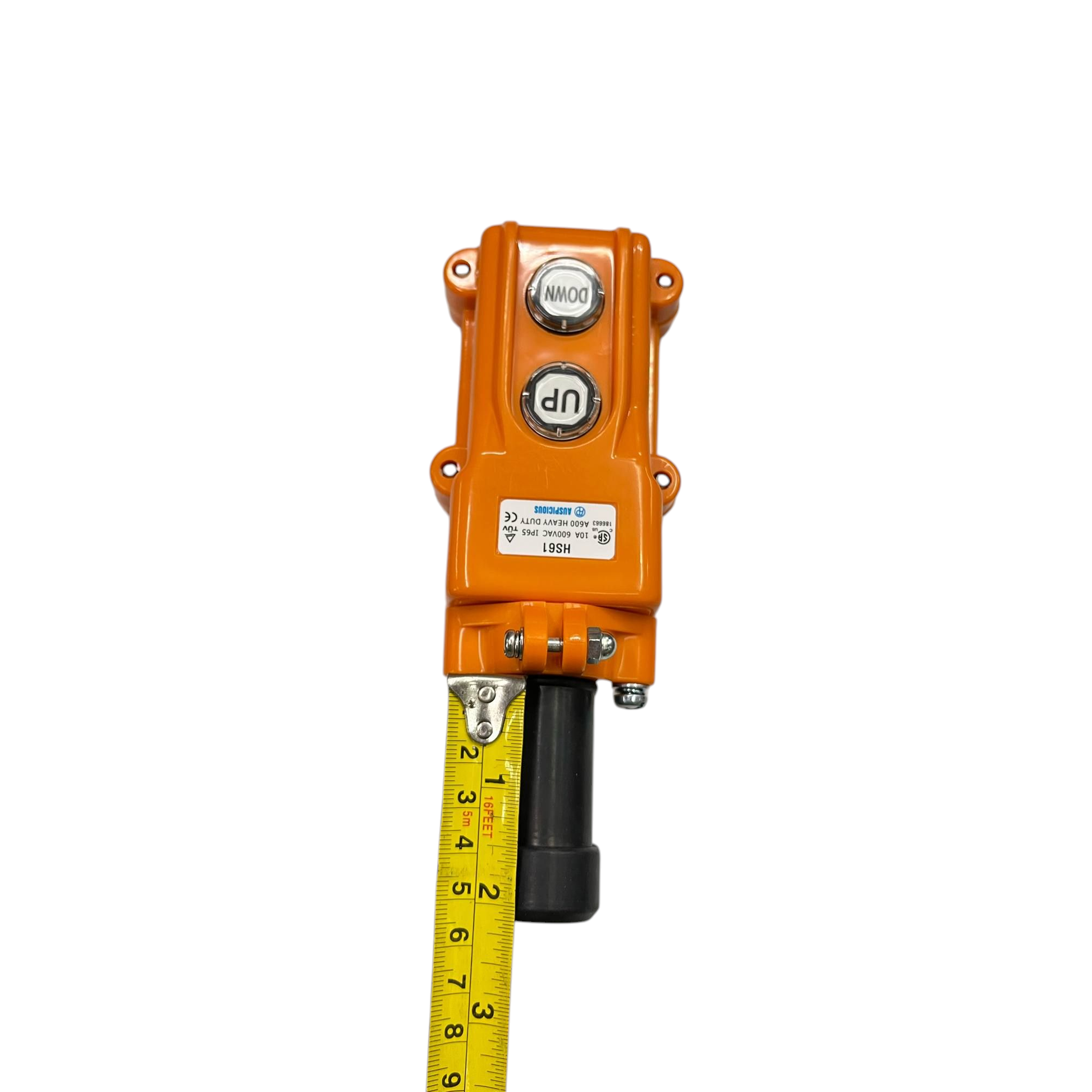 Auspicious industrial hoist push button switch in orange with up and down buttons for control