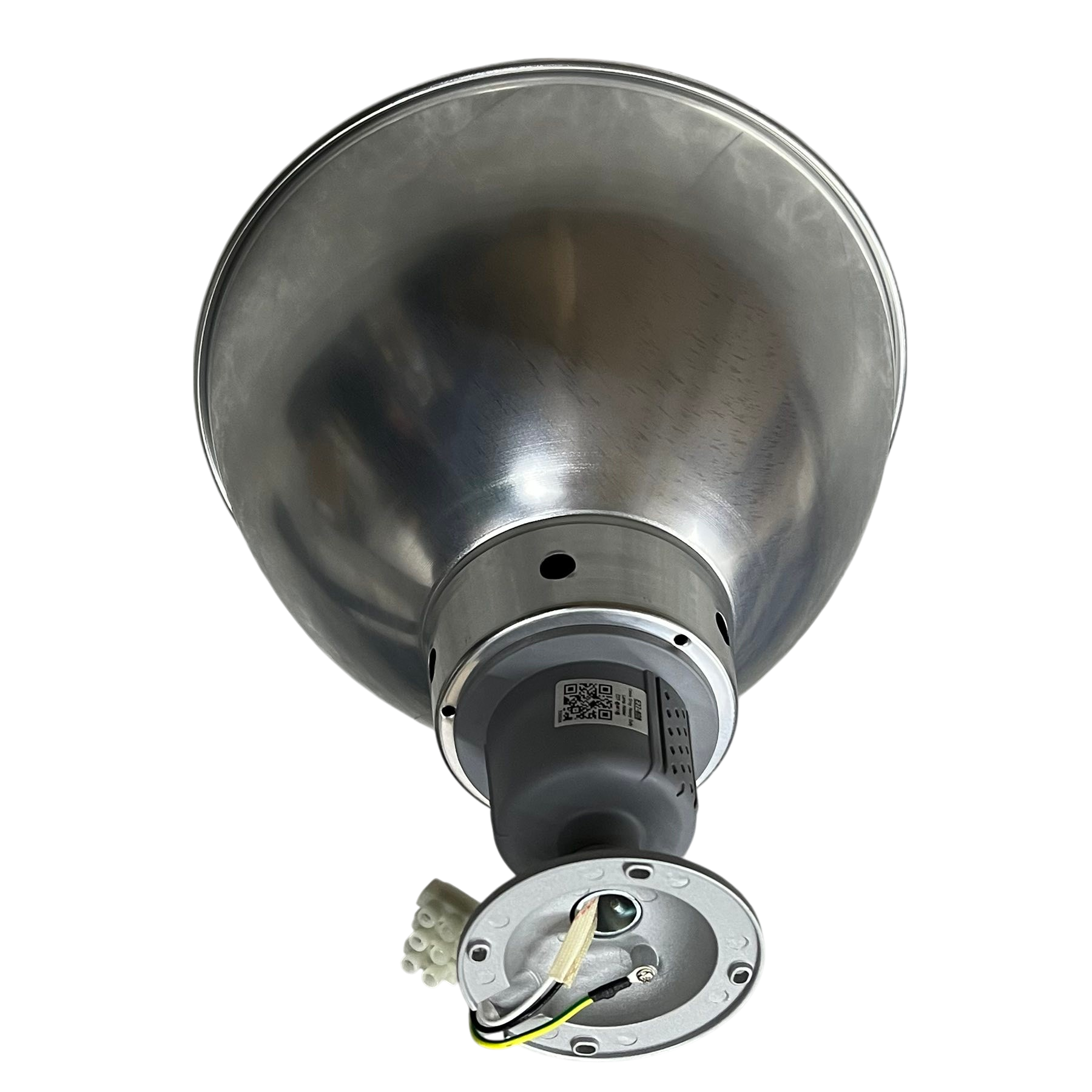 Biglite and Omni 12 Inch aluminum reflector with E27 socket. Industrial pendant reflector with mounting plate and wiring