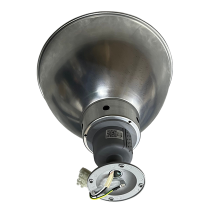 Biglite and Omni 12 Inch aluminum reflector with E27 socket. Industrial pendant reflector with mounting plate and wiring