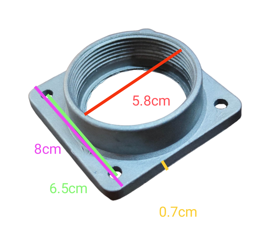 Meter Base Hub 2 Inches threaded aluminum flange with square mounting plate and four bolt holes made in China