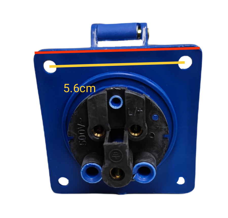 Grippes Industrial Outlet 16A Chassis blue power socket with black insert and mounting holes