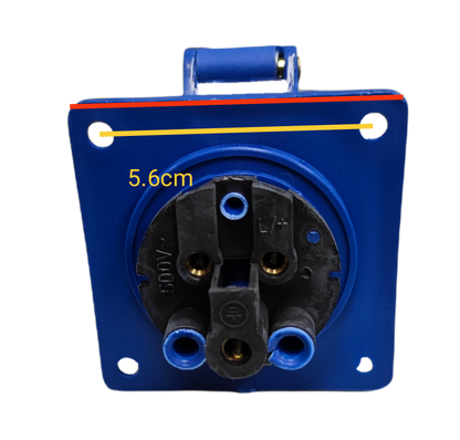 Grippes Industrial Outlet 16A Chassis blue power socket with black insert and mounting holes