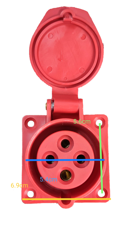 Grippes red industrial outlet chassis 16A with protective hinged cover for electrical connections