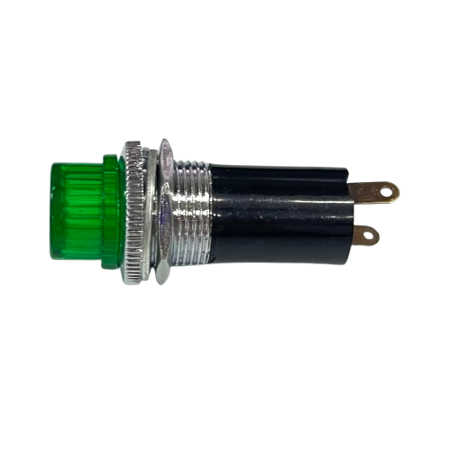 Grippes Pilot Light 16mm 220V GREEN panel mount indicator with chrome bezel and two spade terminals