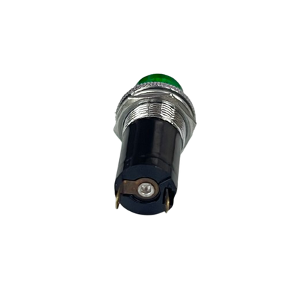 Grippes Pilot Light 16mm 220V GREEN panel mount indicator with threaded metal bezel and two electrical terminals