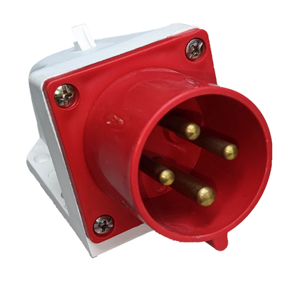 Grippes Industrial Plug Wall Type 32A electrical connector with red and white casing and brass pins