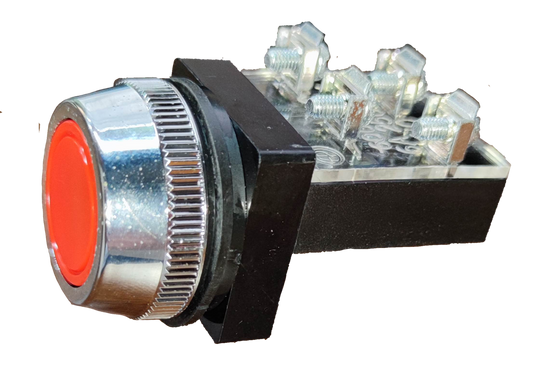 Grippes red push button switch 30mm with metal bezel and screw terminal block for control panels
