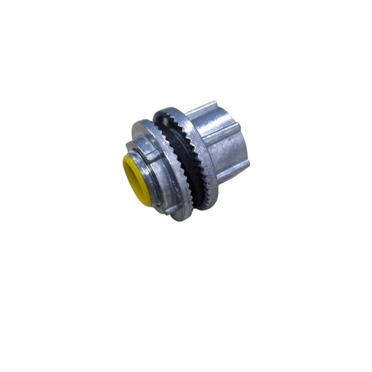 China metal conduit Water Tight Hub 20mm with yellow dust cap rubber gasket and serrated locknut for durable pipe connections