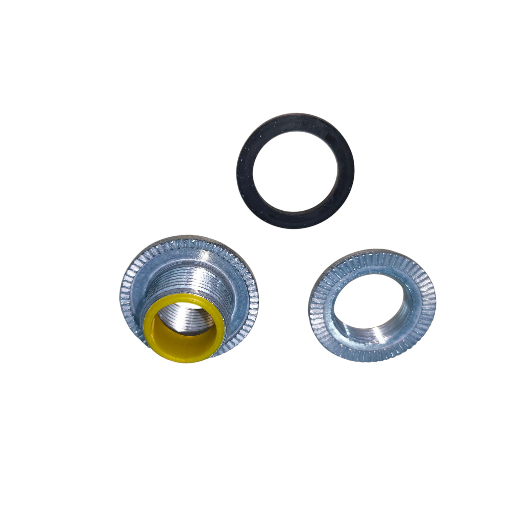 Water Tight Hub 25mm metal threaded conduit fitting with yellow liner and rubber gasket