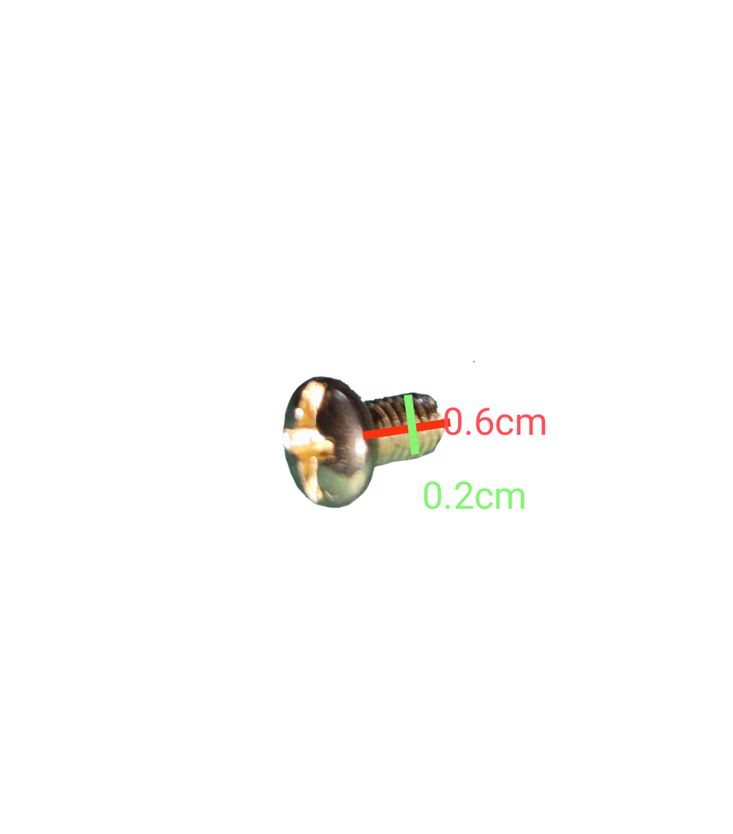 Close-up of a JP screw 6mm x 2mm x 6mm highlighting its precise dimensions for hand tools and accessories