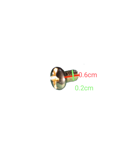 Close-up of a JP screw 6mm x 2mm x 6mm highlighting its precise dimensions for hand tools and accessories