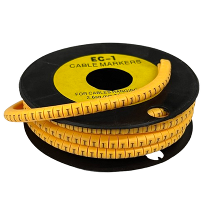 Spool of yellow cable markers with printed I symbols Cable "I" Marker 2.6mm to 4.2mm Yellow for wire labeling