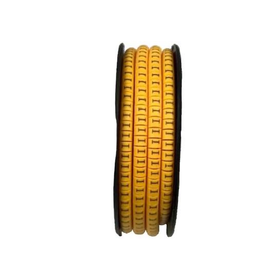 Reel of yellow plastic cable labels with black I symbol Cable "I" Marker 2.6mm to 4.2mm Yellow for cable organization
