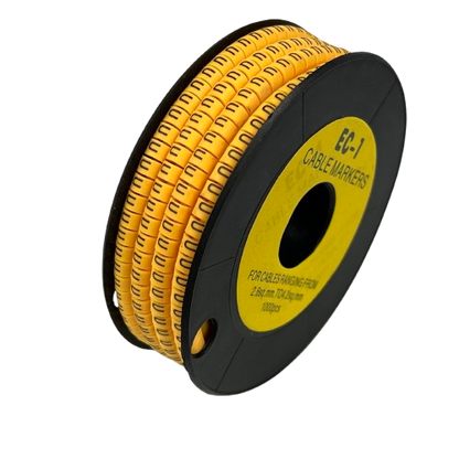 Yellow EC-1 cable markers spool for cable management with black storage reel