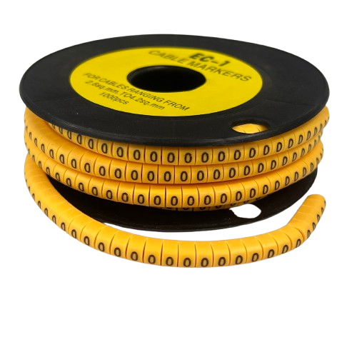 China cable management reel of yellow numeric 0 markers for wire labeling 0 Marker 2.6mm to 4.2mm