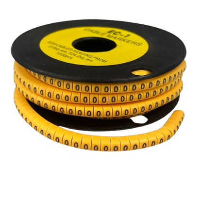 China cable management reel of yellow numeric 0 markers for wire labeling 0 Marker 2.6mm to 4.2mm