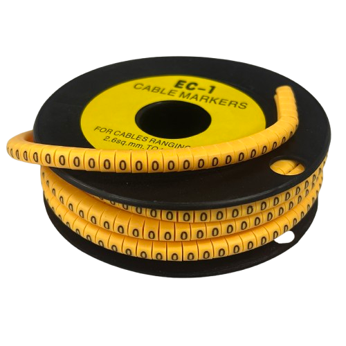 Yellow cable markers on black spool for cable management 0 Marker 2.6mm to 4.2mm roll from China