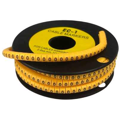 Yellow cable markers on black spool for cable management 0 Marker 2.6mm to 4.2mm roll from China