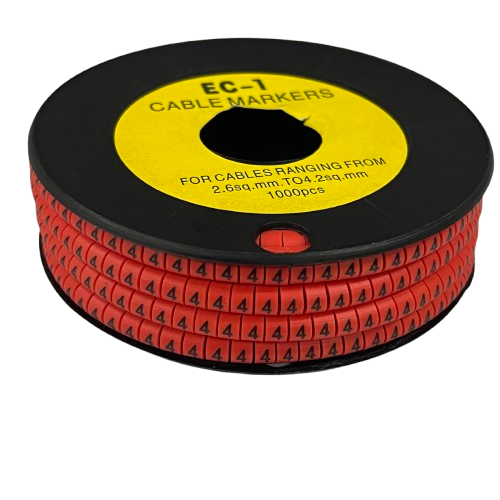 1000pcs Cable Marker Red - 4 on a spool designed for organizing cables of various sizes