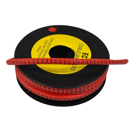 Grippes 2 Cable Marker Red roll on black spool with repeated number 2 markers for cable labeling and organization