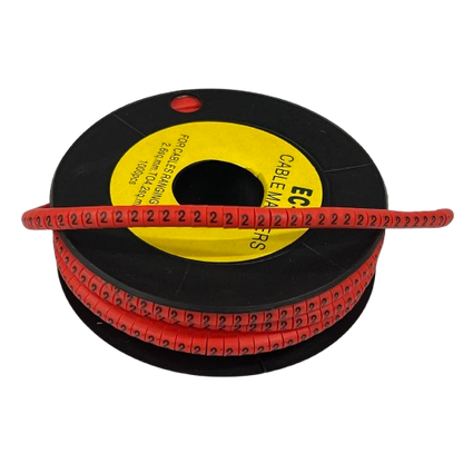 Grippes 2 Cable Marker Red roll on black spool with repeated number 2 markers for cable labeling and organization