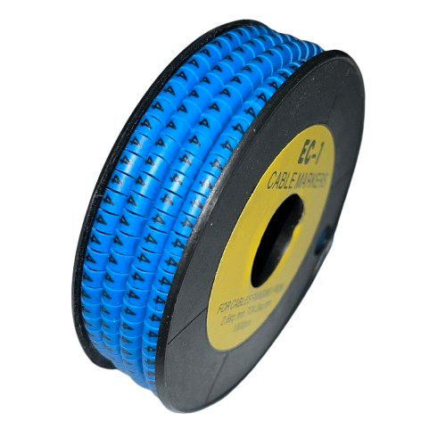 Spool of 4 Cable Marker Blue flexible numbered markers on a reel for wire identification and organization