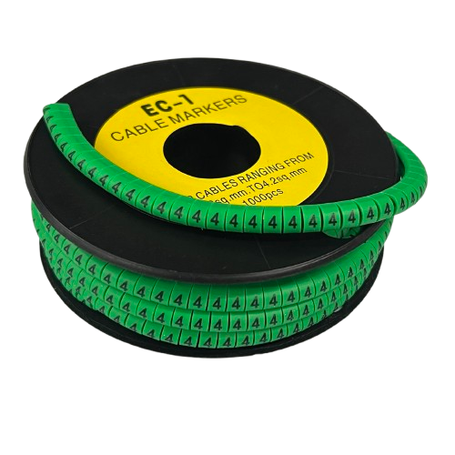 Grippes spool of 4 Cable Marker Green numeric ring markers on black reel for cable management