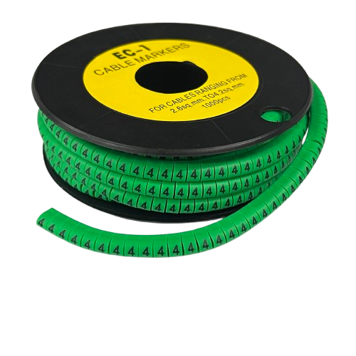 Grippes spool of 4 Cable Marker Green flexible numbered cable sleeves on a black reel for wire labeling