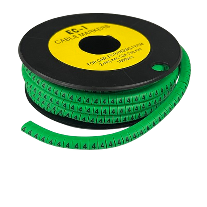 Grippes spool of 4 Cable Marker Green flexible numbered cable sleeves on a black reel for wire labeling