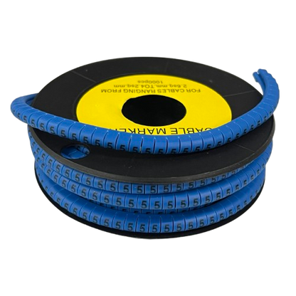 Spool of blue numbered cable markers showing repeated 5 digits for labeling wires 5 Cable Marker Blue