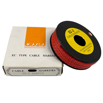 500pcs Cable Marker Red - T with box and roll showcasing durable cable identification solution