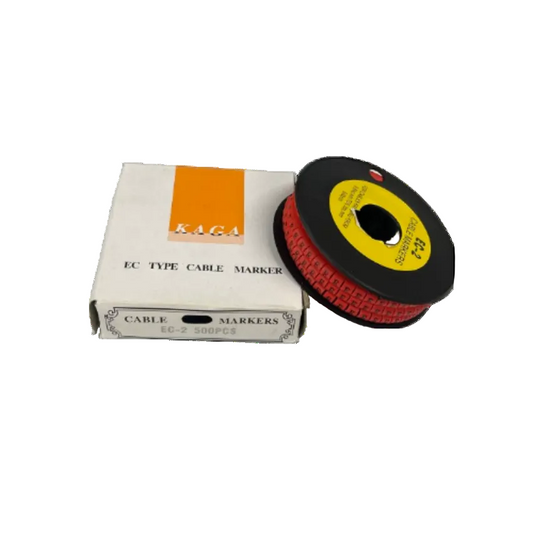 Grippes 500pcs Cable Marker Red - E in a roll with packaging for organized cable management