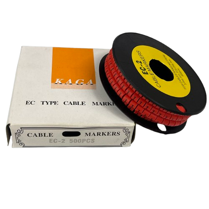 500pcs Cable Marker Red - I on a spool with packaging for organized cable management