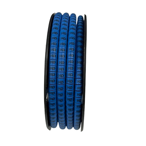 Roll of blue numeric cable labels 9 Cable Marker 2.6mm to 4.2mm Blue on spool for wire identification