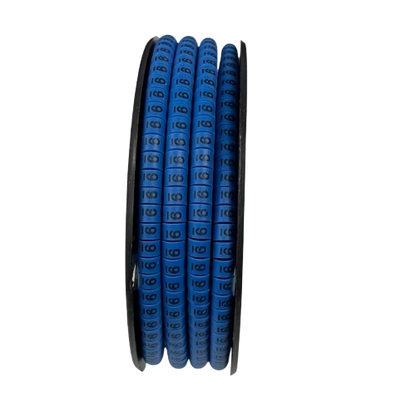 Roll of blue numeric cable labels 9 Cable Marker 2.6mm to 4.2mm Blue on spool for wire identification