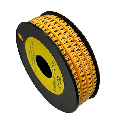 Spool of adhesive cable markers for wire identification 9 Marker 2.6mm to 4.2mm Yellow on black reel