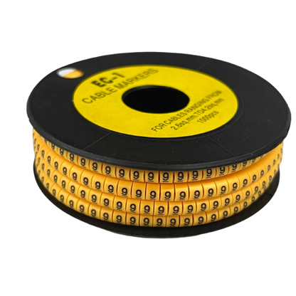 China cable management spool of 9 Marker 2.6mm to 4.2mm Yellow adhesive cable markers for wire labeling