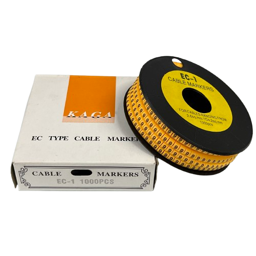 9 Marker 2.6mm to 4.2mm Yellow cable markers on spool with box EC1 1000pcs for wire labeling