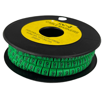 9 Marker 5.0mm to 7.2mm Green cable markers on black spool for cable management and wire identification