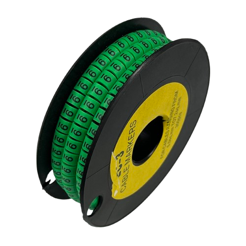 Spool of green numbered cable markers for wire organization 9 Marker 5.0mm to 7.2mm Green made in China