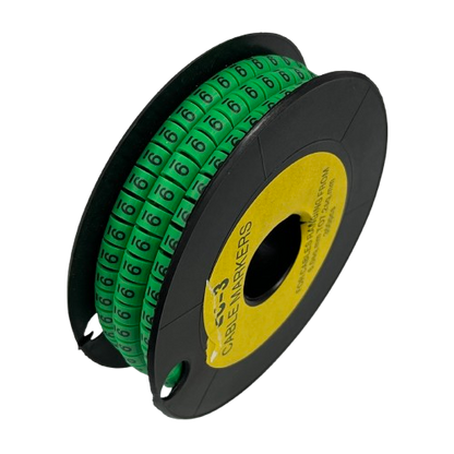 Spool of green numbered cable markers for wire organization 9 Marker 5.0mm to 7.2mm Green made in China