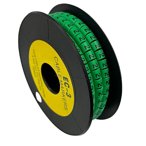 Spool of Cable Marker 2 Green numbered cable markers on a reel for wiring identification and cable management