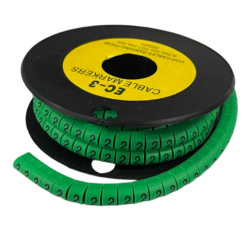 Spool of Cable Marker 2 Green segmented number 2 labels for wire identification and cable management