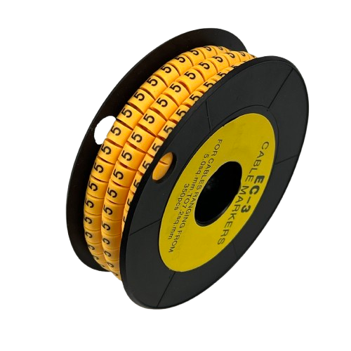 Grippes Cable 5 Marker -3 Yellow spool of numbered cable markers on black reel for wire labeling