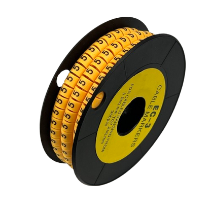 Grippes Cable 5 Marker -3 Yellow spool of numbered cable markers on black reel for wire labeling