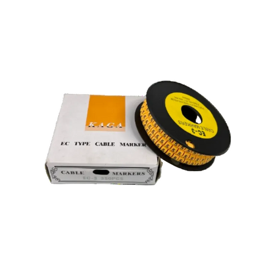 Grippes Cable 5 Marker -3 Yellow roll of numbered cable markers on black spool with white box