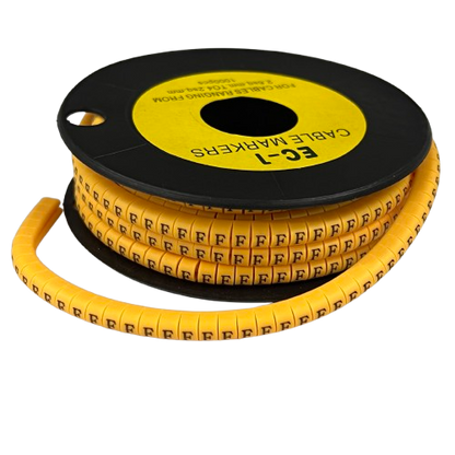 Spool of yellow Cable "F" Marker 2.6mm to 4.2mm Yellow labels on flexible tubing for wire identification